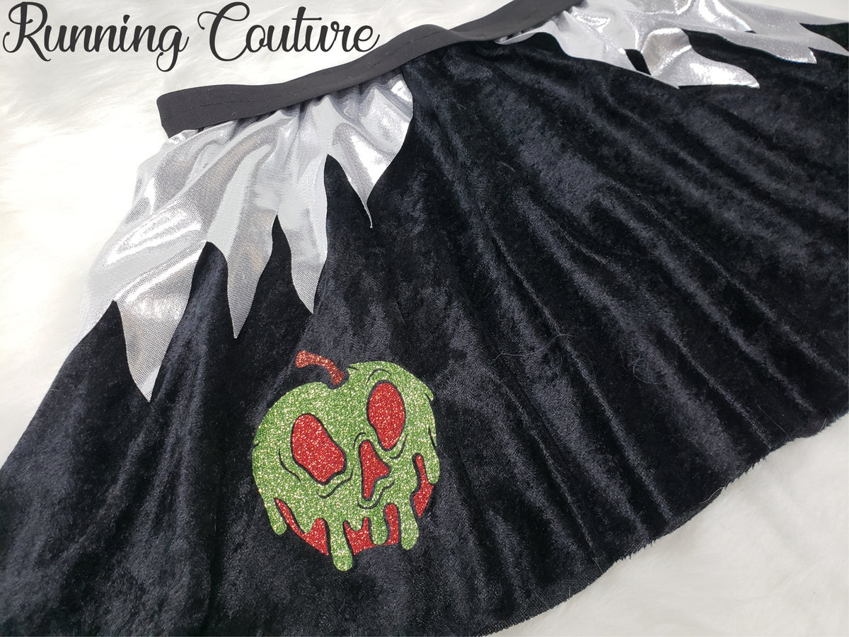 Evil Queen inspired women's velvet running skirt. Poison apple