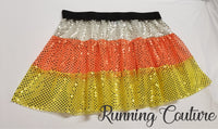 2X/3X  Candy Corn three tiered inspired sparkle women's running skirt