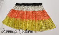 2X/3X  Candy Corn three tiered inspired sparkle women's running skirt