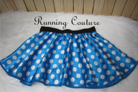 Mini Lady Blue Polka dot Mouse inspired women's satin running skirt