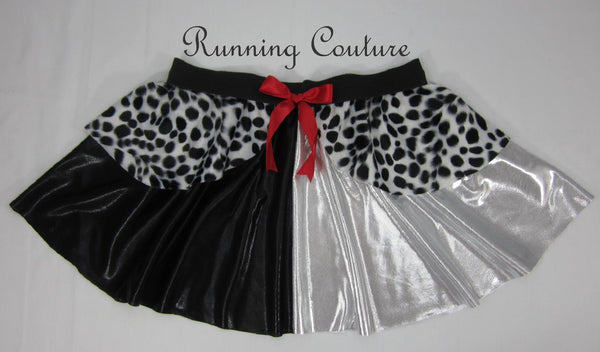 Dalmatian Villain inspired women's metallic/shimmery running skirt