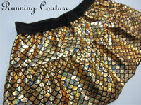 Gold mermaid inspired fish scale print spandex women's running skirt