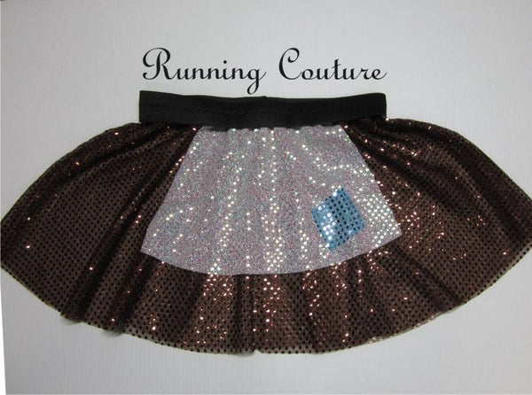 Peasant Glass slipper princess inspired sparkle women's running skirt brown