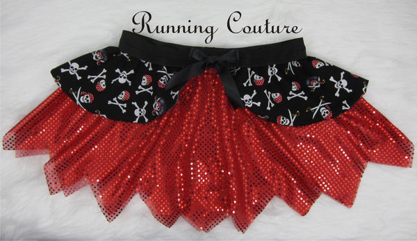 Cross bone Pirate Inspired sparkle women's running skirt
