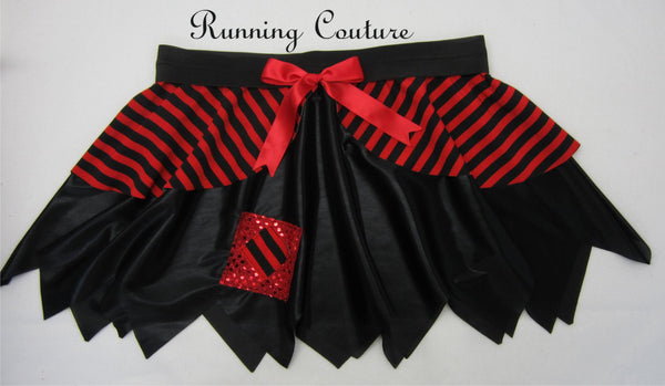 Red and black inspired Pirate metallic/shimmery women's running skirt