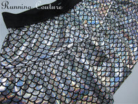 Silver mermaid inspired fish scale print spandex women's running skirt