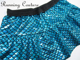 Blue mermaid inspired fish scale print spandex women's running skirt